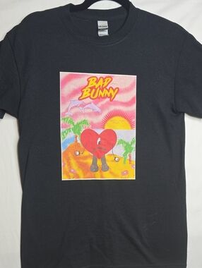 Bad Bunny Black Graphic Tshirt "Un Verano Sin Ti" Sad Red Heart on Gildan Street